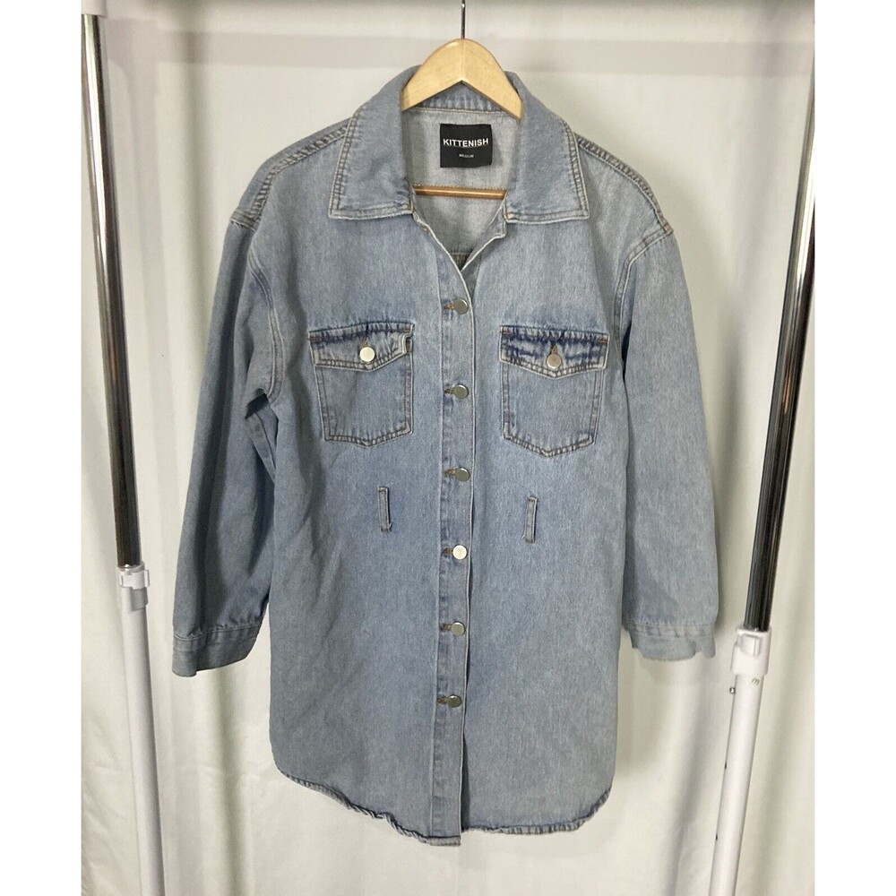 Kittenish Mini Denim Dress Medium Button Shirt Cotton *flaw